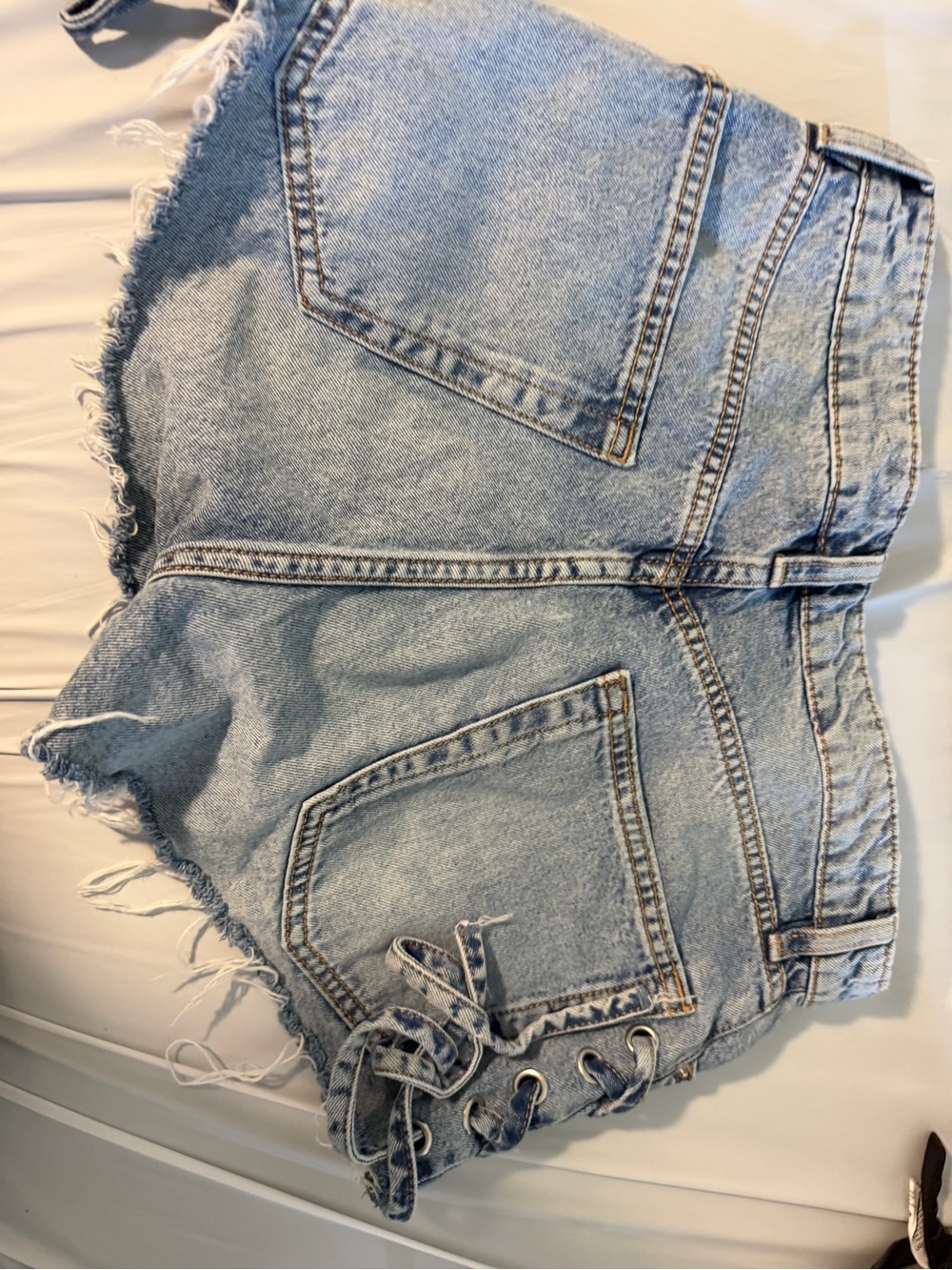 Divided Light Blue Lace-Up Distressed Denim Shorts - Picture 3 of 4